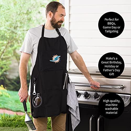 Team Sports America NFL Miami Dolphins Ultimate Grilling Apron Durable Cotton with Beverage Opener and Multi Tool For Football Fans Fathers Day and More - 757 Sports Collectibles