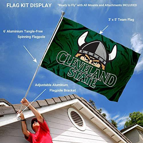College Flags & Banners Co. Cleveland State Vikings Flag and Pole Bracket Mount Bundle - 757 Sports Collectibles