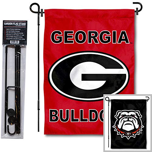 College Flags & Banners Co. Georgia Bulldogs Double Logo Garden Flag with Stand Holder - 757 Sports Collectibles