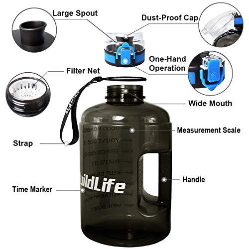 QuiFit Motivational Gallon Water Bottle - with Time Marker & Infuser & Flip Top Leak-Proof Reusable Water Jug for Fitness Outdoor Sports Enthusiasts BPA Free(Midnight Black, 1 Gallon) - 757 Sports Collectibles
