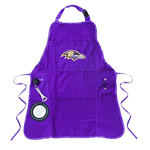 Team Sports America NFL Baltimore Ravens Ultimate Grilling Apron Durable Cotton with Beverage Opener and Multi Tool For Football Fans Fathers Day and More - 757 Sports Collectibles