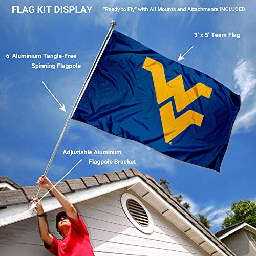 West Virginia Mountaineers Blue Flag with Pole and Bracket Kit - 757 Sports Collectibles