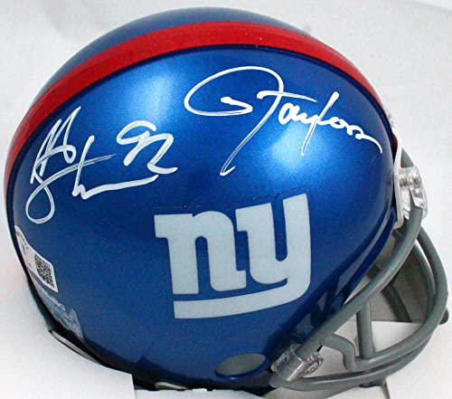 Strahan/Taylor Autographed NY Giants Mini Helmet-Beckett W Hologram White - 757 Sports Collectibles