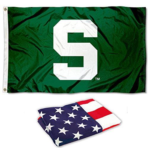 Michigan State University Green Flag and USA 3x5 Flag Set - 757 Sports Collectibles