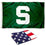 Michigan State University Green Flag and USA 3x5 Flag Set - 757 Sports Collectibles