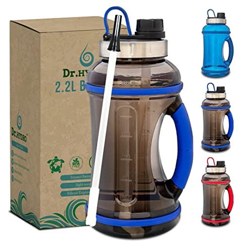 DR.HYDRO 2.2L Half Gallon Water Bottle with Straw-BPA Free Motivational Water Bottle / 2.2 Liter (74 Ounce) Large Water Bottle for Fitness and Outdoor Enthusiasts -Blue. - 757 Sports Collectibles