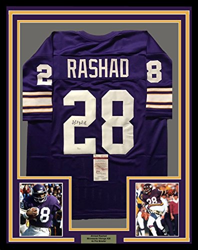 Framed Autographed/Signed Ahmad Rashad 33x42 Minnesota Vikings Purple Football Jersey JSA COA