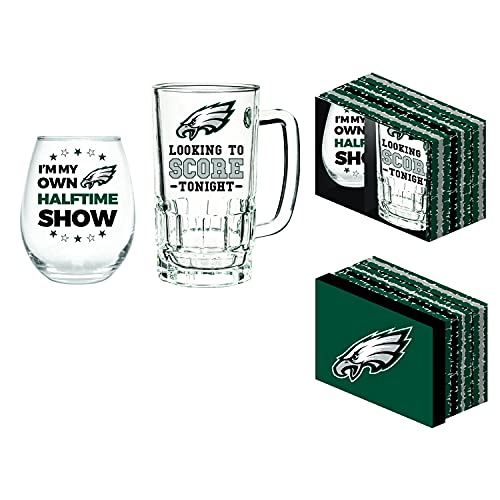 Team Sports America Philadelphia Eagles, Stemless 17OZ Wine & Beer 16 OZ Gift Set - 757 Sports Collectibles