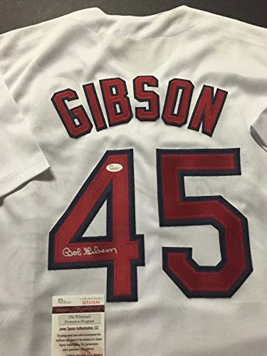 Autographed/Signed Bob Gibson St. Louis White Baseball Jersey JSA COA