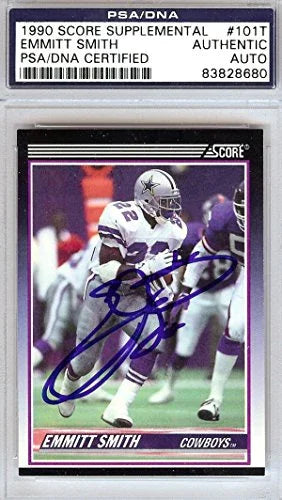 EMMITT SMITH AUTOGRAPHED 1990 SCORE SUPPLEMENTAL ROOKIE CARD #101T DALLAS COWBOYS PSA/DNA STOCK #95433