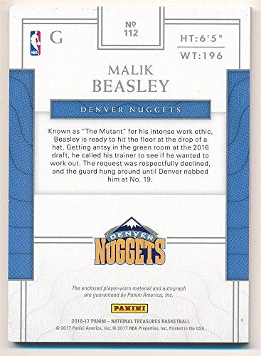 MALIK BEASLEY 2016/17 NATIONAL TREASURES RC GOLD AUTO 4 COLOR PATCH SP #05/10 - 757 Sports Collectibles
