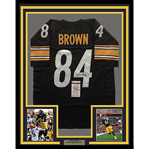 Framed Autographed/Signed Antonio Brown 33x42 Pittsburgh Steelers Black Football Jersey JSA COA