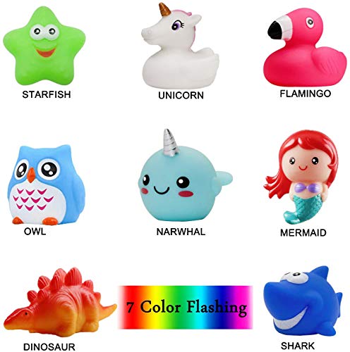 Jomyfant Bath Toys (8 Packs Rubber Animals Toys) Light Up Floating Rubber Toys Flashing Color Changing Light in Water Bathtub Shower Games Toys for Baby Kids Toddler Child - 757 Sports Collectibles