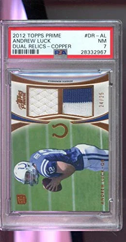 2012 Topps Prime Andrew Luck ROOKIE Game-Used Jersey 24/25 Football Graded Card PSA 7