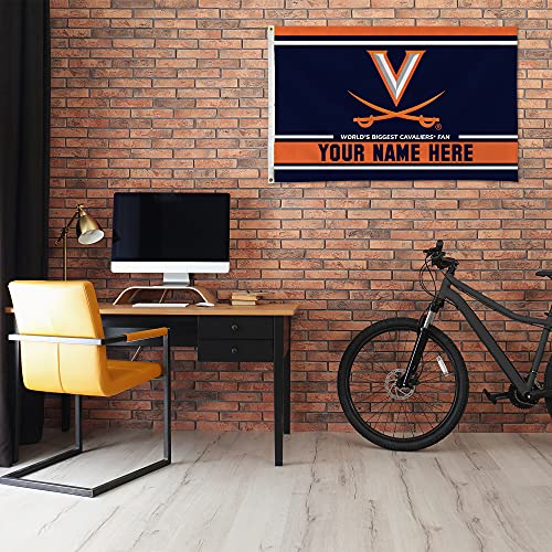 Rico Industries NCAA Virginia Cavaliers Personalized - Custom 3' x 5' Banner Flag - Made in The USA - Indoor or Outdoor Décor - 757 Sports Collectibles