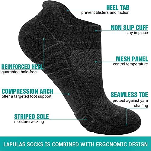 Lapulas Athletic Ankle Socks, Low Cut Cushioned Running Tab Sports Socks for Men and Women 6Pairs (Black, S) - 757 Sports Collectibles