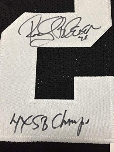 Framed Autographed/Signed Rocky Bleier 4x SB Champ 33x42 Pittsburgh Steelers Black Football Jersey JSA COA - 757 Sports Collectibles