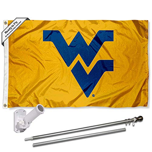 West Virginia Mountaineers Gold Flag with Pole and Bracket Complete Set - 757 Sports Collectibles