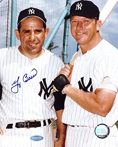 Yogi Berra Autographed/Signed New York Yankees Color 8x10 Photo - with Mickey Mantle - 757 Sports Collectibles