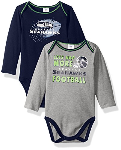 NFL Seattle Seahawks Unisex-Baby 2-Pack Long-Sleeve Bodysuits, Navy, 0-3 Months - 757 Sports Collectibles