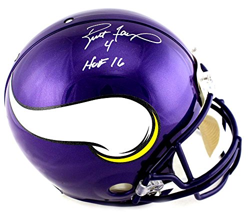 Brett Favre Autographed/Signed Minnesota Vikings Riddell Authentic Full Size NFL Helmet With HOF 16" Inscription - 757 Sports Collectibles