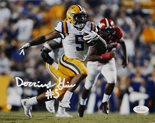 Derrius Guice Autographed LSU 8x10 Running Photo - JSA W Auth White
