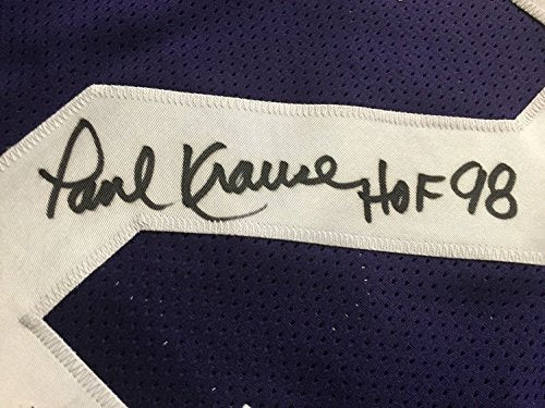 Framed Autographed/Signed Paul Krause"HOF 98" 33x42 Minnesota Vikings Purple Football Jersey JSA COA - 757 Sports Collectibles