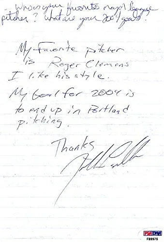 Phillies Jonathan Papelbon Signed 6X9 Minor League Letter PSA/DNA #F89975 - 757 Sports Collectibles