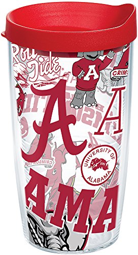 Tervis NCAA Alabama Crimson Tide All Over Tumbler with Lid, 16 oz, Clear - 757 Sports Collectibles