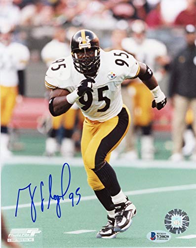 Greg Lloyd Autographed Pittsburgh Steelers 8x10 Photo - BAS COA (White Jersey Blue Ink) - 757 Sports Collectibles