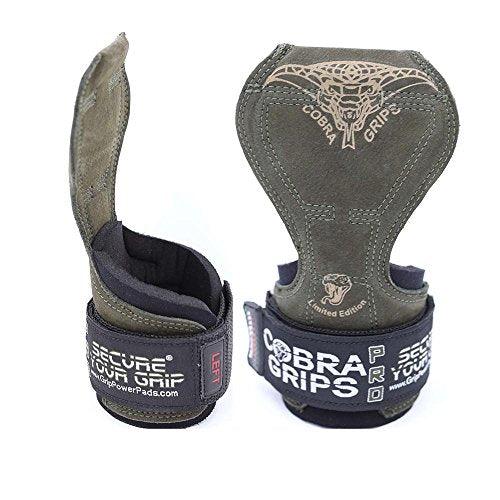 Cobra Grips PRO Weight Lifting Gloves Heavy Duty Straps Alternative to Power Lifting Hooks Power Lifting for Deadlifts with Built in Adjustable Neoprene Padded Wrist Wrap Support (PRO Green Leather) - 757 Sports Collectibles