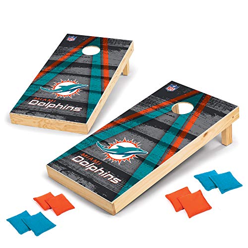 Wild Sports NFL Miami Dolphins 2' x 4' Direct Print Vintage Triangle Wood Tournament Cornhole Set, Team Color - 757 Sports Collectibles