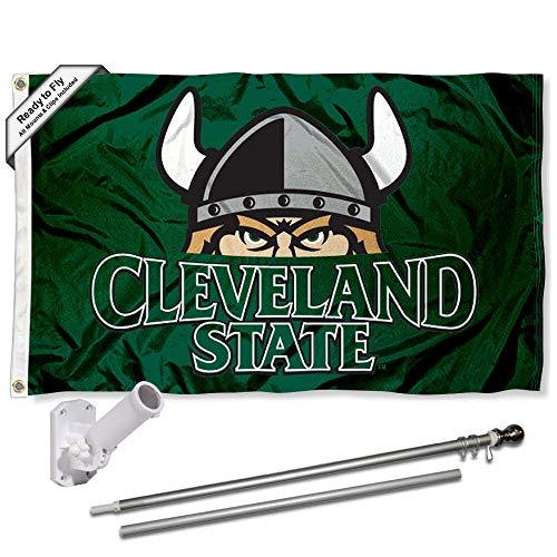College Flags & Banners Co. Cleveland State Vikings Flag and Pole Bracket Mount Bundle - 757 Sports Collectibles