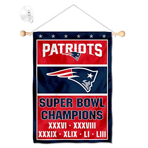 New England Patriots 6 Time Champions Banner Window Wall Hanging Flag with Suction Cup - 757 Sports Collectibles