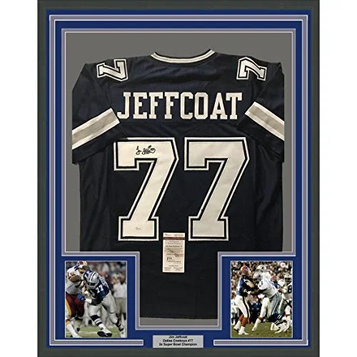 Framed Autographed/Signed Jim Jeffcoat 33x42 Dallas Cowboys Blue Football Jersey JSA COA
