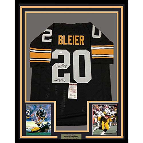 Framed Autographed/Signed Rocky Bleier 4x SB Champ 33x42 Pittsburgh Steelers Black Football Jersey JSA COA
