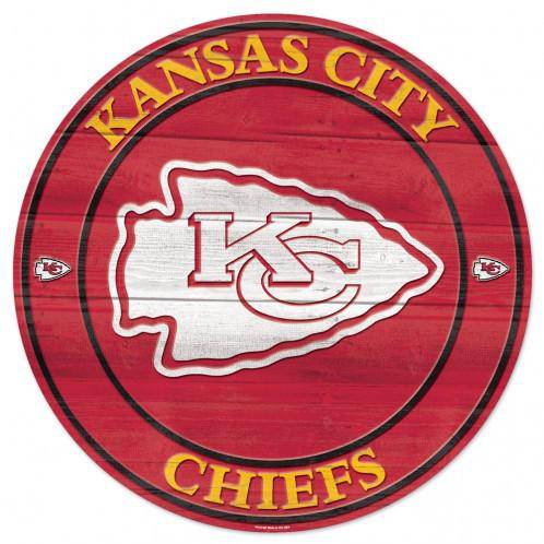 NFL Kansas City Chiefs Round Wooden Sign 19.75" - 757 Sports Collectibles