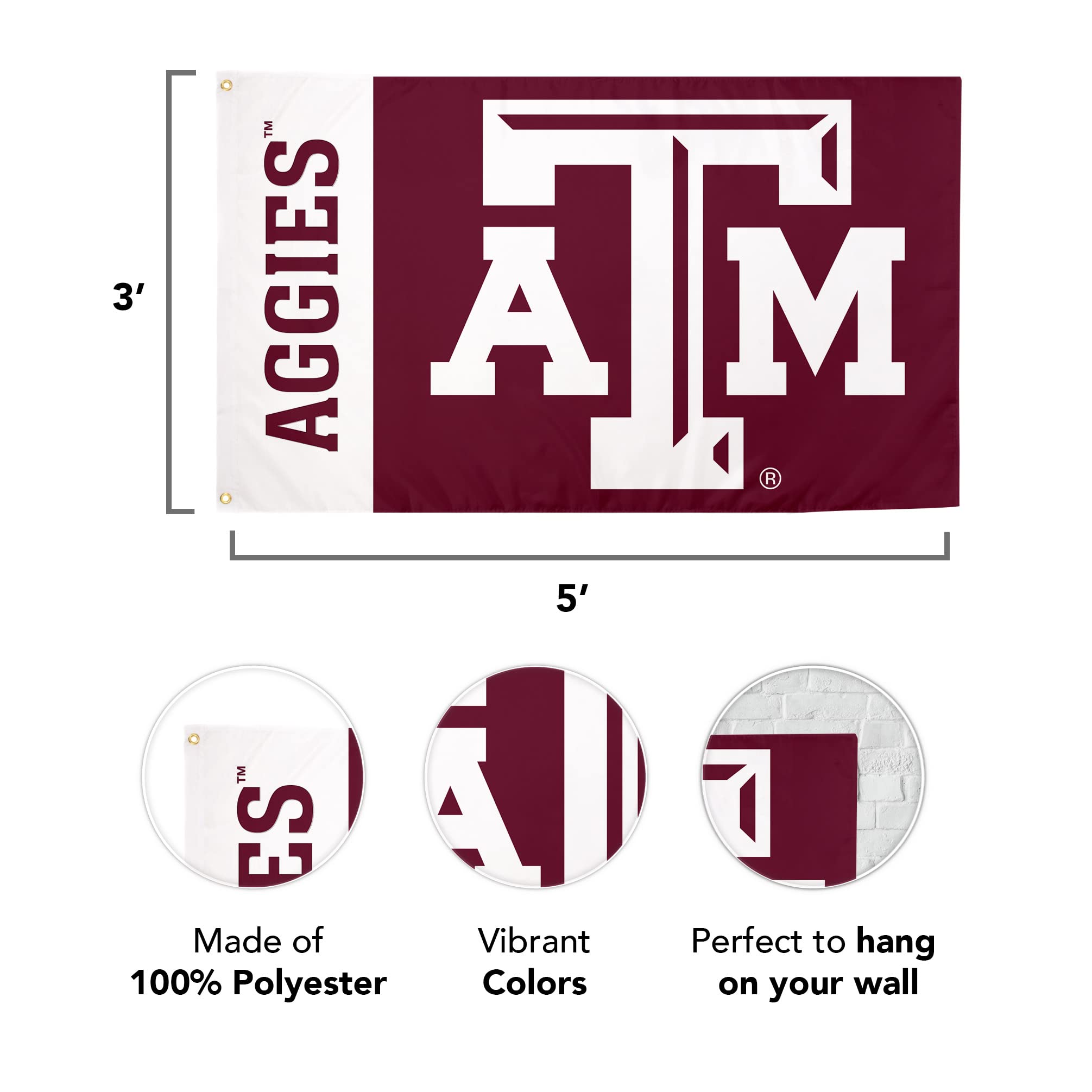 Desert Cactus Texas A&M University Flag Aggies TAMU Flags Banners 100% Polyester Indoor Outdoor 3x5 (Team Name) - 757 Sports Collectibles