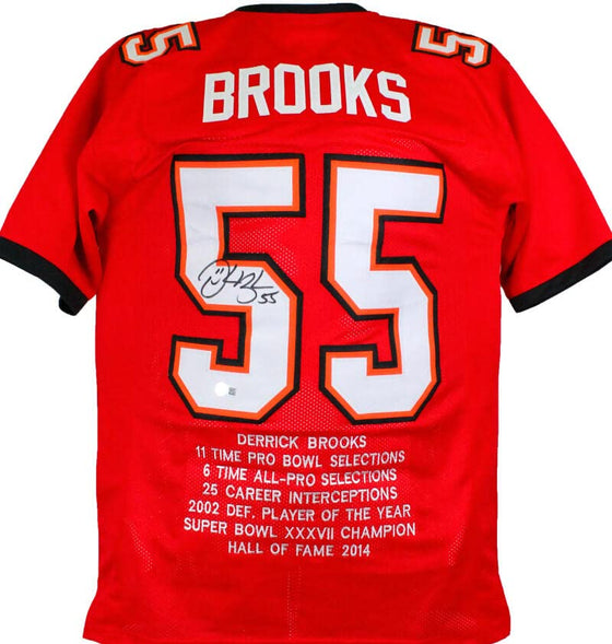 Derrick Brooks Autographed Red Pro Style STAT Jersey-Beckett W Hologram Black - 757 Sports Collectibles