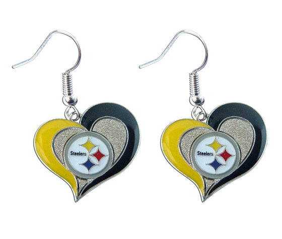 aminco womens NFL Pittsburgh Steelers Swirl Heart Earrings Multi, One Size - 757 Sports Collectibles