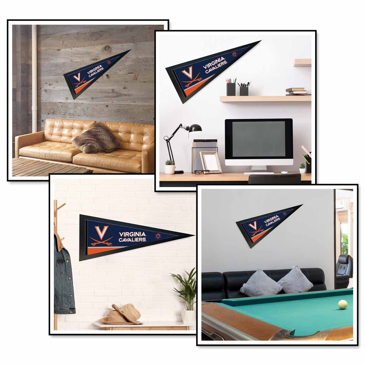 University of Virginia Wordmark Pennant and Wood Pennant Frame - 757 Sports Collectibles