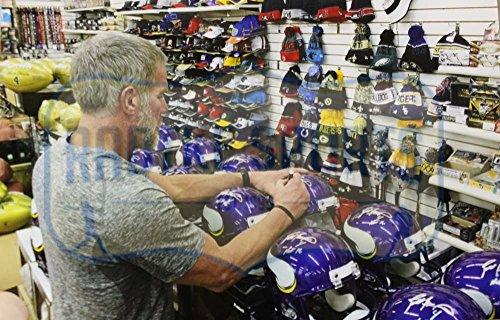 Brett Favre Autographed/Signed Minnesota Vikings Riddell Authentic Full Size NFL Helmet With HOF 16" Inscription - 757 Sports Collectibles