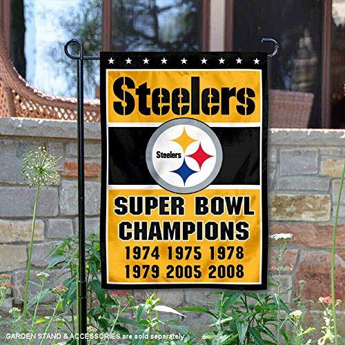 WinCraft Pittsburgh Steelers 6 Time Super Bowl Champions Double Sided Garden Flag - 757 Sports Collectibles