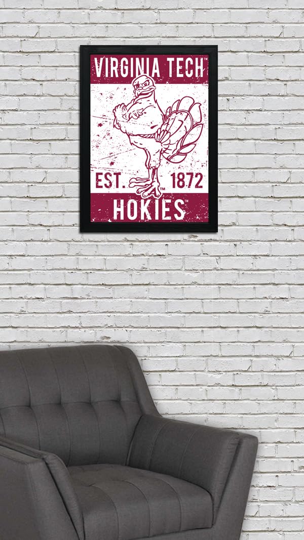 Limited Edition Virginia Tech Hokie Bird Vintage Poster Art Print 13x19" - Gifts for Virginia Tech Fan (Add Black Frame) - 757 Sports Collectibles