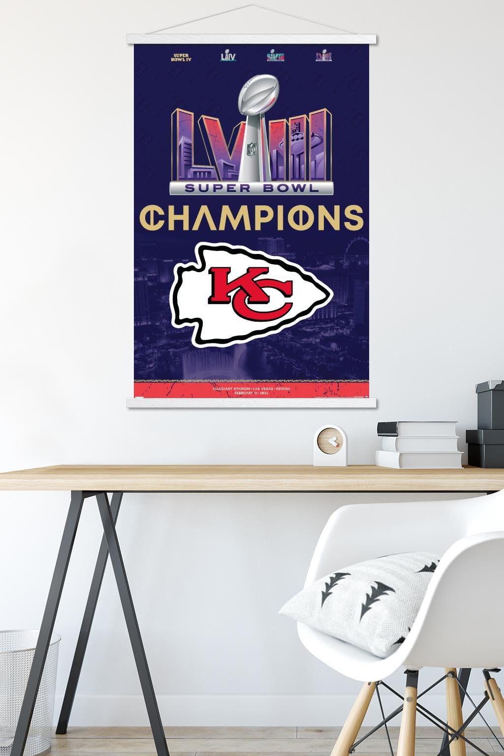 Trends International NFL Kansas City Chiefs - Super Bowl LVIII Team Logo Wall Poster with Magnetic Frame - 757 Sports Collectibles