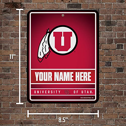 Rico Industries NCAA Utah Utes Personalized/Custom Metal 8.5" x 11" Parking Sign - Home Décor - Indoor/Outdoor - 757 Sports Collectibles