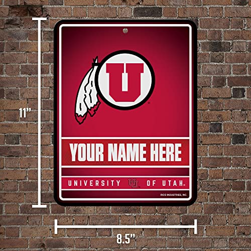 Rico Industries NCAA Utah Utes Personalized/Custom Metal 8.5" x 11" Parking Sign - Home Décor - Indoor/Outdoor - 757 Sports Collectibles