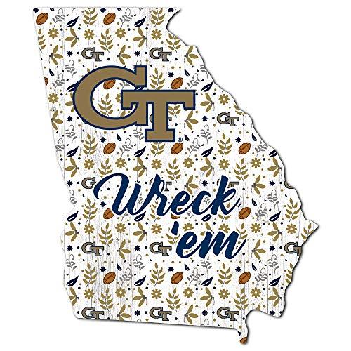 Fan Creations NCAA Georgia Tech Unisex Georgia Tech Floral State Sign, Team Color, 12 inch - 757 Sports Collectibles