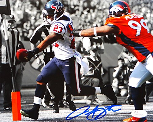 Arian Foster Autographed Texans 8x10 B/W Color TD Photo- JSA W Authenticated