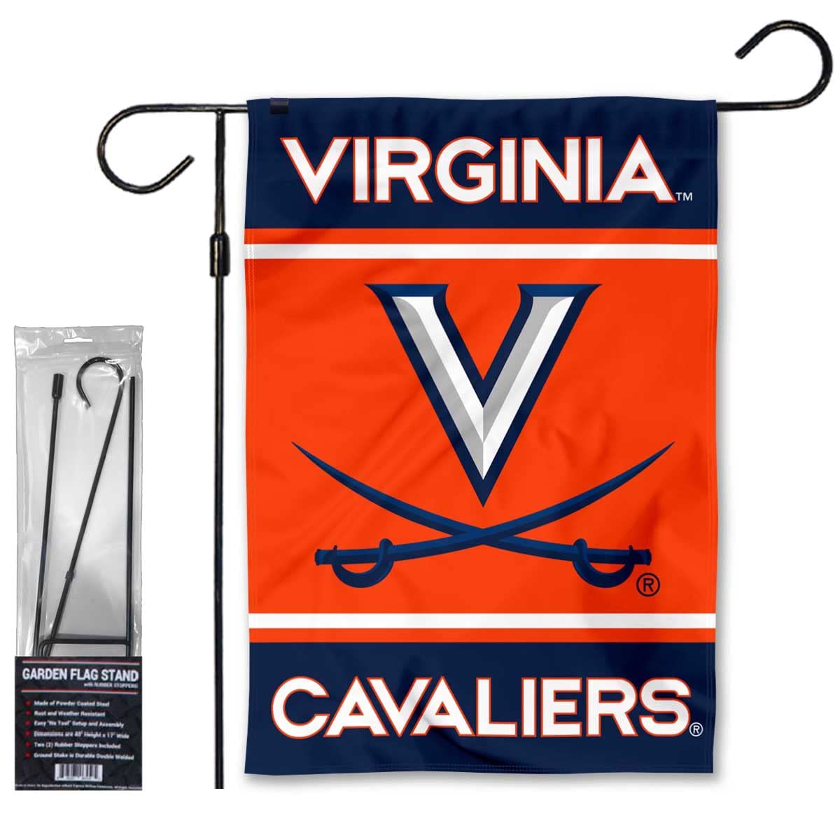 Virginia Cavaliers Garden Flag and Flag Stand Holder Flagpole Set - 757 Sports Collectibles